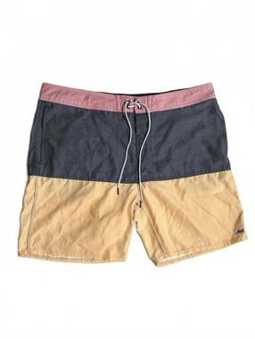 Lost... Men's Colorblock Swim Trunks with Drawstring Waist and Pockets - Size 38